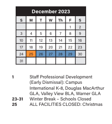 District School Academic Calendar for Mound Elementary School for December 2023