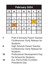 District School Academic Calendar for Collinwood High School for February 2024