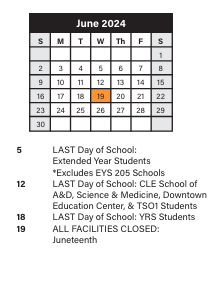 District School Academic Calendar for South High School for June 2024