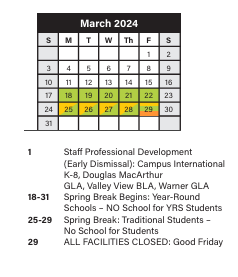 District School Academic Calendar for Mound Elementary School for March 2024