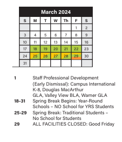 District School Academic Calendar for South High School for March 2024