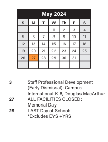 District School Academic Calendar for John Hay Campus High School for May 2024