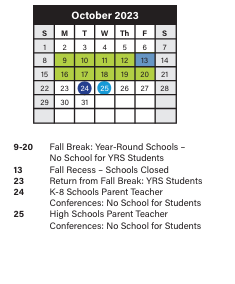 District School Academic Calendar for Successtech Academy School for October 2023