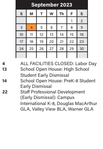 District School Academic Calendar for Successtech Academy School for September 2023