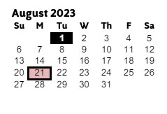 District School Academic Calendar for Durham Middle School for August 2023