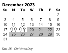 District School Academic Calendar for Mccall Primary School for December 2023