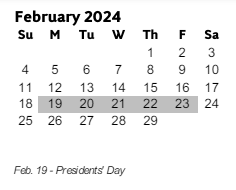 District School Academic Calendar for Milford Elementary School for February 2024