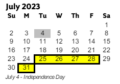 District School Academic Calendar for Smitha Middle School for July 2023