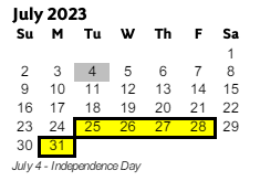 District School Academic Calendar for Baker Elementary School for July 2023