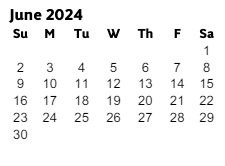 District School Academic Calendar for Eastvalley Elementary School for June 2024