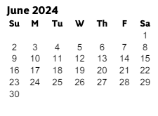 District School Academic Calendar for Murray F. Barber  Middle School for June 2024