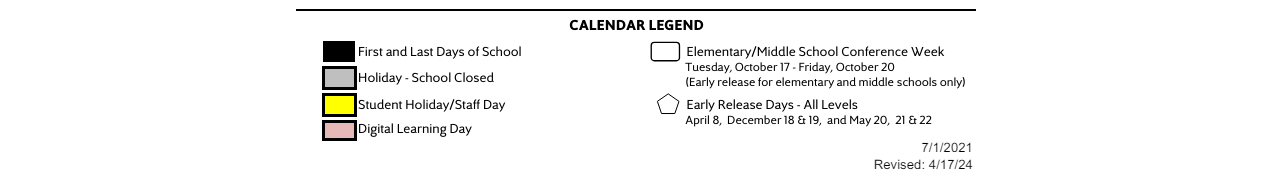 District School Academic Calendar Key for Brown Elementary School