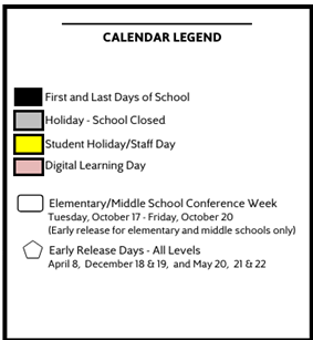 District School Academic Calendar Legend for Fitzhugh Lee Transitional Learning Center