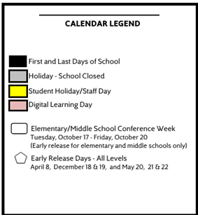 District School Academic Calendar Legend for Clarkdale Elementary School