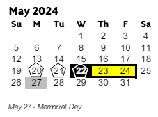 District School Academic Calendar for Milford Elementary School for May 2024