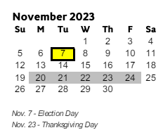 District School Academic Calendar for Keheley Elementary School for November 2023