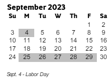 District School Academic Calendar for Milford Elementary School for September 2023