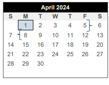 District School Academic Calendar for Oakwood Intermediate School for April 2024