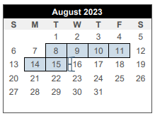 District School Academic Calendar for Oakwood Intermediate School for August 2023