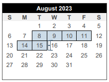 District School Academic Calendar for Center For Alternative Learning for August 2023