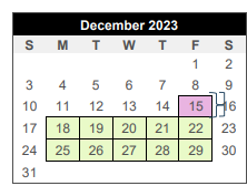 District School Academic Calendar for College Hills Elementary for December 2023