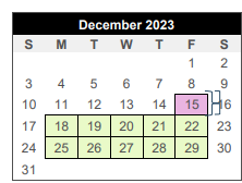 District School Academic Calendar for Southwood Valley Elementary for December 2023