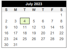 District School Academic Calendar for College Station Jjaep for July 2023
