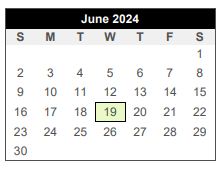 District School Academic Calendar for Center For Alternative Learning for June 2024