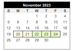 District School Academic Calendar for Center For Alternative Learning for November 2023