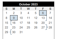 District School Academic Calendar for College Station Jjaep for October 2023