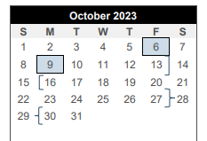 District School Academic Calendar for Southwood Valley Elementary for October 2023