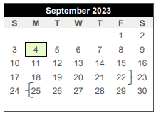District School Academic Calendar for Center For Alternative Learning for September 2023