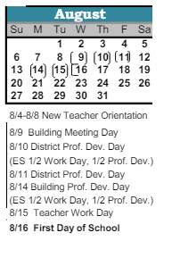 District School Academic Calendar for Hunt Elementary School for August 2023