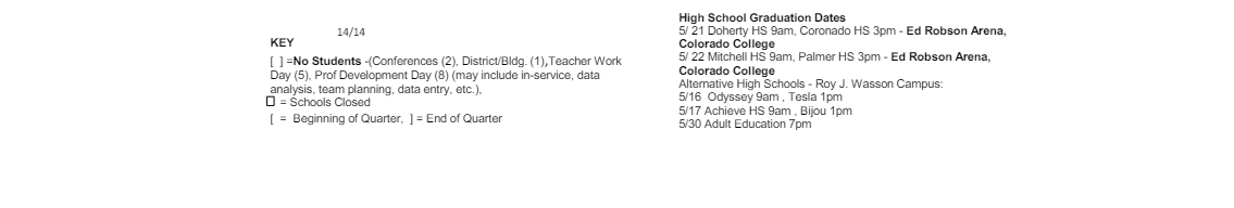 District School Academic Calendar Key for 21st Century Charter School At Colorado Springs