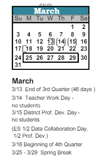 District School Academic Calendar for Columbia Elementary School for March 2024