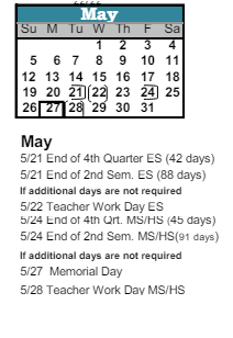 District School Academic Calendar for Bijou Alternative Program for May 2024