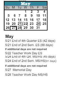 District School Academic Calendar for Palmer High School for May 2024