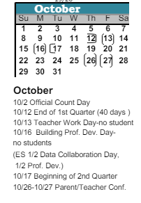 District School Academic Calendar for Bijou Alternative Program for October 2023