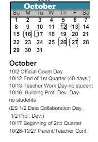 District School Academic Calendar for Jackson Elementary School for October 2023