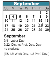 District School Academic Calendar for Adams Elementary School for September 2023