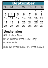 District School Academic Calendar for Bijou Alternative Program for September 2023