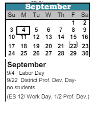 District School Academic Calendar for North Middle School for September 2023