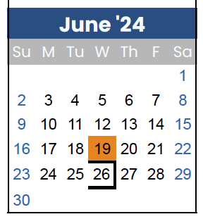 District School Academic Calendar for Eugene Field ELEM. for June 2024