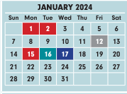 District School Academic Calendar for Literature Based Alternative @ Hubbard Elementary for January 2024