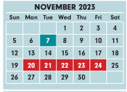 District School Academic Calendar for Shady Lane Elementary School for November 2023