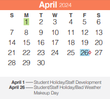 District School Academic Calendar for Memorial High School for April 2024