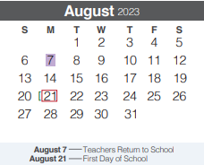 District School Academic Calendar for Canyon Lake High School for August 2023