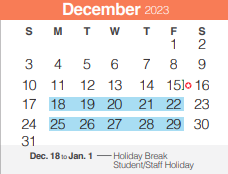 District School Academic Calendar for Smithson Valley Middle for December 2023