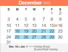 District School Academic Calendar for Mh Specht Elementary School for December 2023