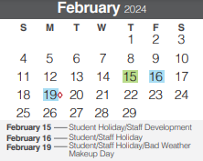 District School Academic Calendar for Smithson Valley High School for February 2024